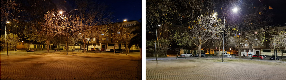 antes y después LED barrio Las Moreras