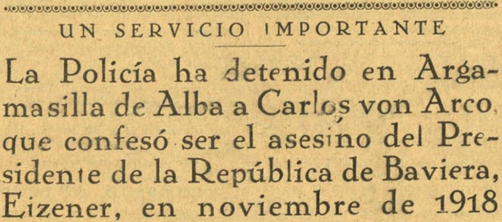 Titular de la nota de prensa publicada por la Dirección General de Seguridad en el diario La Nación el 11 de agosto de 1927