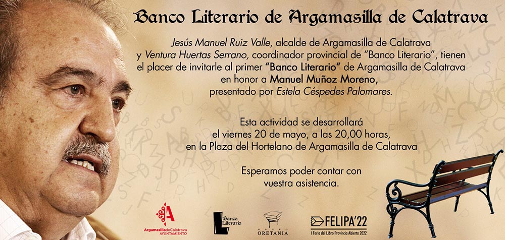 Invitación a la inauguración del Banco Literaro en Argamasilla de Calatrava en honor de Manuel Muñoz Moreno
