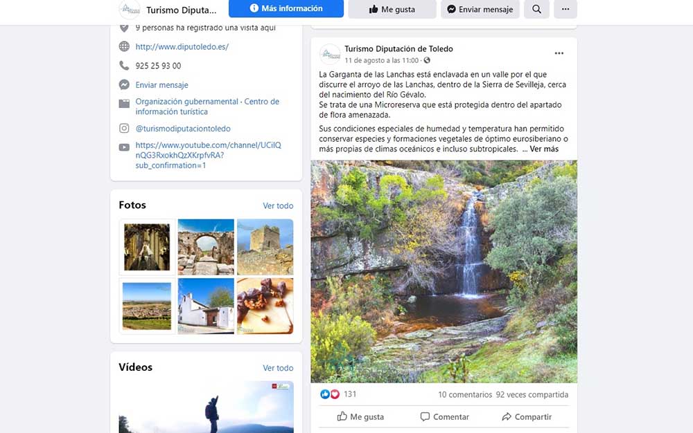 Captura página Facebook Turismo Diputación 19082020