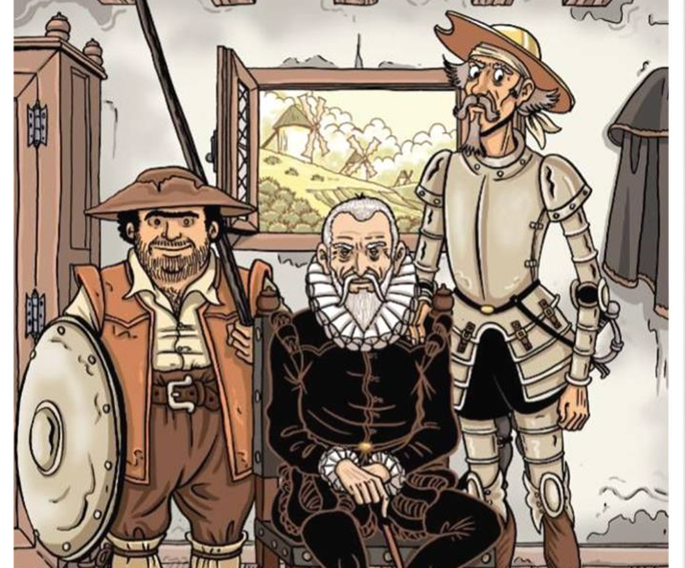 Sancho, Cervantes y Don QuijoteGol