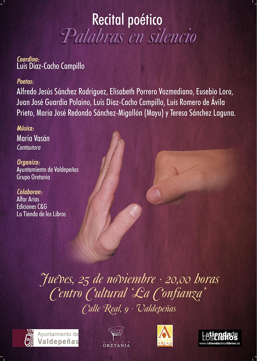 Cartel del recital Palabras en silencio que se celebrará el 25 de noviembre en Valdepeñas