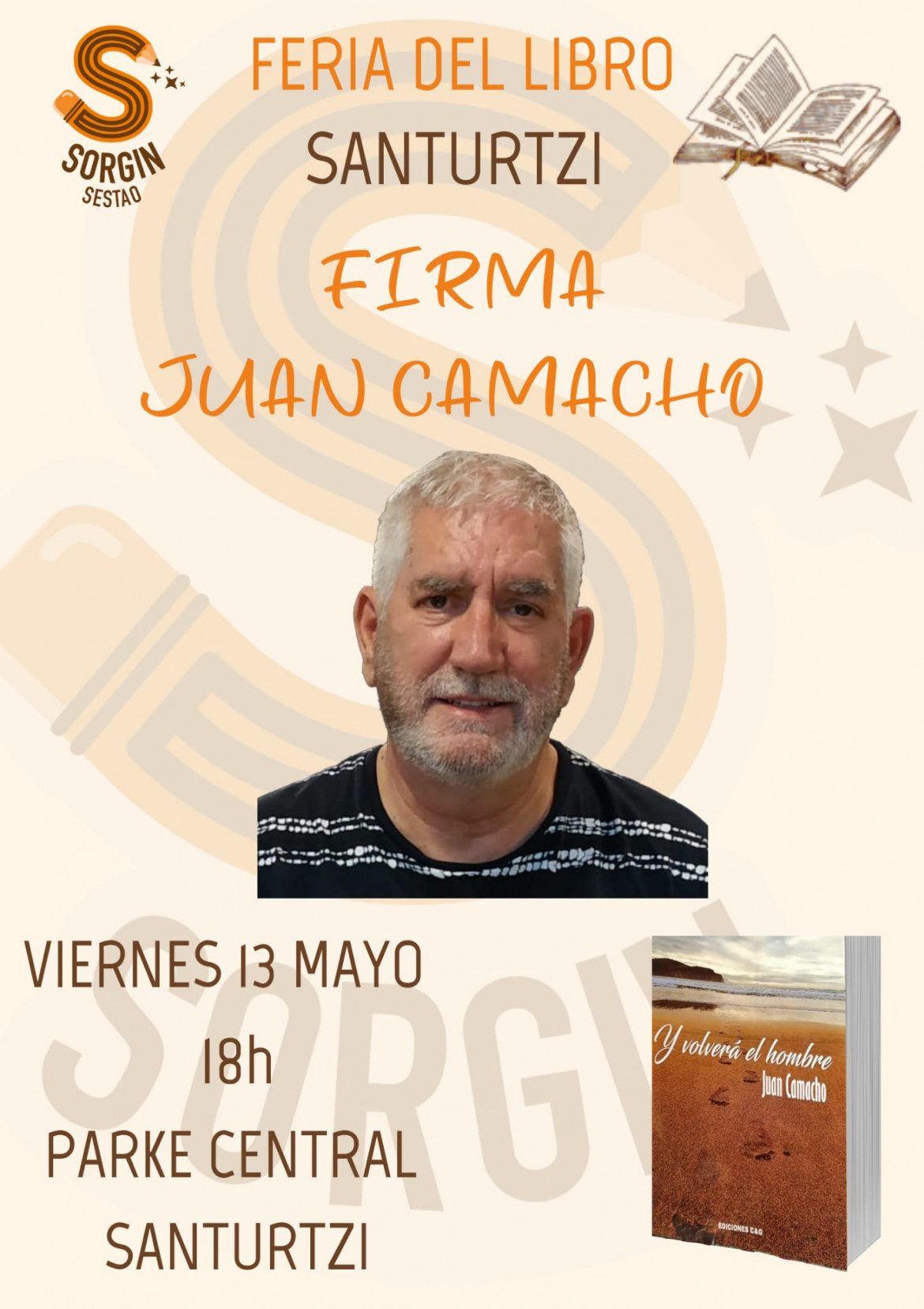 Cartel de la firma de libros de Juan Camacho en la Feria del Libro de Santurtzi