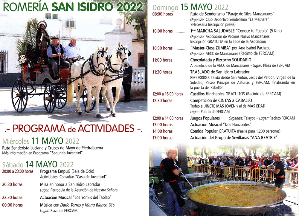 Programa de actividades de la romería de San Isidro 2022