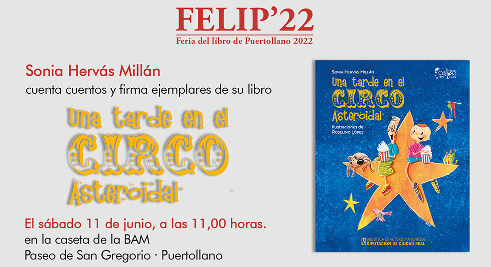 Cartel de la firma de Sonia Herván Millán en la caseta de la BAM en la Feria del Libro de Puertollano