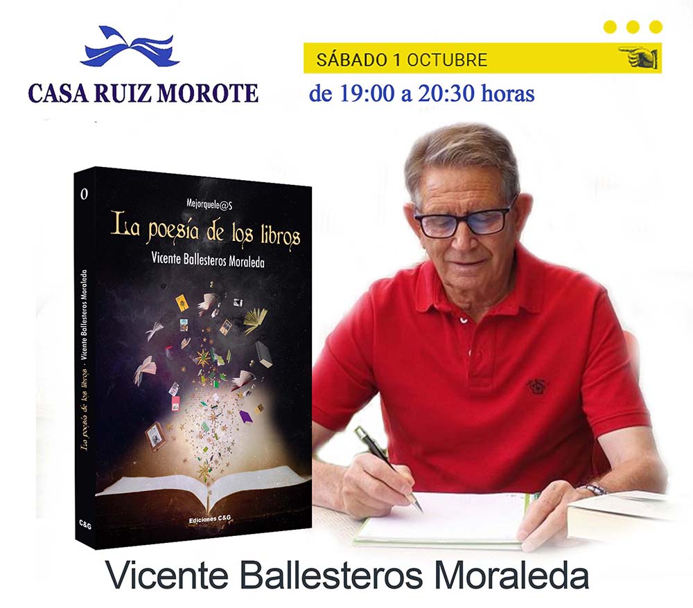 Cartel de la firma de ejemplares de La poesía de los libros de Vicente Ballesteros