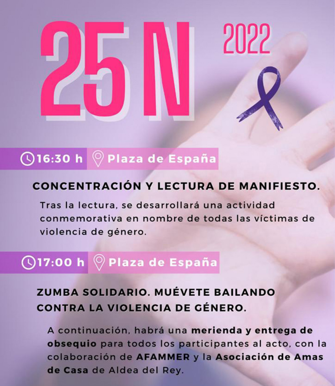 Cartel de las actividades en Aldea del Rey con motivo de la celebración del 25N